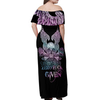 Skull Wings Roses - Zero Fuck Given Off Shoulder Maxi Dress - Wonder Print Shop