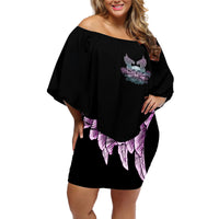 Skull Wings Roses - Zero Fuck Given Off Shoulder Short Dress - Wonder Print Shop