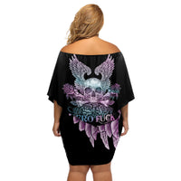 Skull Wings Roses - Zero Fuck Given Off Shoulder Short Dress - Wonder Print Shop