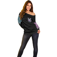 Skull Wings Roses - Zero Fuck Given Off Shoulder Sweater - Wonder Print Shop