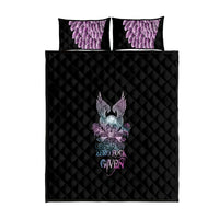 Skull Wings Roses - Zero Fuck Given Quilt Bed Set - Wonder Print Shop