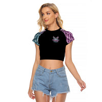 Skull Wings Roses - Zero Fuck Given Raglan Cropped T Shirt - Wonder Print Shop