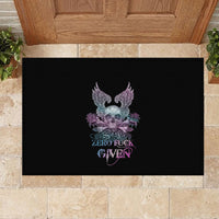Skull Wings Roses - Zero Fuck Given Rubber Doormat - Wonder Print Shop