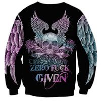 Skull Wings Roses - Zero Fuck Given Sweatshirt - Wonder Print Shop