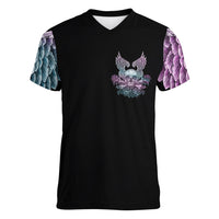 Skull Wings Roses - Zero Fuck Given Women V Neck T Shirt - Wonder Print Shop