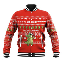 East Timor Christmas Baseball Jacket with Santa Crocodile Gingerbread Palm Trees and Red Holiday - Wonder Print Shop