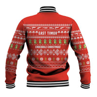 East Timor Christmas Baseball Jacket with Santa Crocodile Gingerbread Palm Trees and Red Holiday - Wonder Print Shop