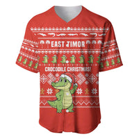 East Timor Christmas Baseball Jersey with Santa Crocodile Gingerbread Palm Trees and Red Holiday - Wonder Print Shop