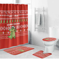 East Timor Christmas Bathroom Set with Santa Crocodile Gingerbread Palm Trees and Red Holiday - Wonder Print Shop