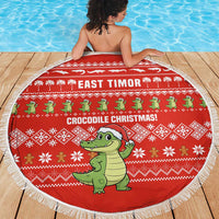 East Timor Christmas Beach Blanket with Santa Crocodile Gingerbread Palm Trees and Red Holiday - Wonder Print Shop