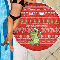 East Timor Christmas Beach Blanket with Santa Crocodile Gingerbread Palm Trees and Red Holiday - Wonder Print Shop