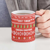 East Timor Christmas Ceramic Mug with Santa Crocodile Gingerbread Palm Trees and Red Holiday - Wonder Print Shop
