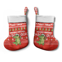 East Timor Christmas Stocking with Santa Crocodile Gingerbread Palm Trees and Red Holiday - Wonder Print Shop