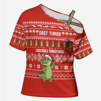 East Timor Christmas Cross Shoulder Shirt with Santa Crocodile Gingerbread Palm Trees and Red Holiday - Wonder Print Shop