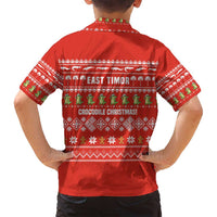 East Timor Christmas Family Matching Long Sleeve Bodycon Dress and Hawaiian Shirt with Santa Crocodile Gingerbread Palm Trees and Red Holiday - Wonder Print Shop