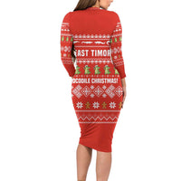 East Timor Christmas Family Matching Long Sleeve Bodycon Dress and Hawaiian Shirt with Santa Crocodile Gingerbread Palm Trees and Red Holiday - Wonder Print Shop