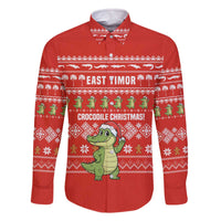East Timor Christmas Family Matching Off The Shoulder Long Sleeve Dress and Hawaiian Shirt with Santa Crocodile Gingerbread Palm Trees and Red Holiday - Wonder Print Shop