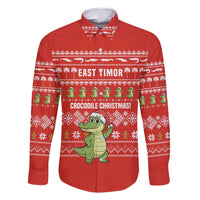 East Timor Christmas Family Matching Off Shoulder Short Dress and Hawaiian Shirt with Santa Crocodile Gingerbread Palm Trees and Red Holiday - Wonder Print Shop