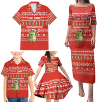 East Timor Christmas Family Matching Puletasi and Hawaiian Shirt with Santa Crocodile Gingerbread Palm Trees and Red Holiday - Wonder Print Shop
