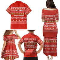East Timor Christmas Family Matching Puletasi and Hawaiian Shirt with Santa Crocodile Gingerbread Palm Trees and Red Holiday - Wonder Print Shop