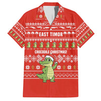 East Timor Christmas Family Matching Puletasi and Hawaiian Shirt with Santa Crocodile Gingerbread Palm Trees and Red Holiday - Wonder Print Shop