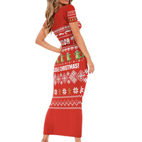 East Timor Christmas Family Matching Short Sleeve Bodycon Dress and Hawaiian Shirt with Santa Crocodile Gingerbread Palm Trees and Red Holiday - Wonder Print Shop