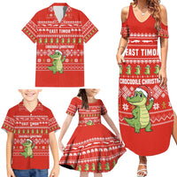 East Timor Christmas Family Matching Summer Maxi Dress and Hawaiian Shirt with Santa Crocodile Gingerbread Palm Trees and Red Holiday - Wonder Print Shop