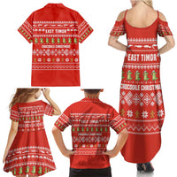East Timor Christmas Family Matching Summer Maxi Dress and Hawaiian Shirt with Santa Crocodile Gingerbread Palm Trees and Red Holiday - Wonder Print Shop