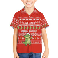 East Timor Christmas Family Matching Summer Maxi Dress and Hawaiian Shirt with Santa Crocodile Gingerbread Palm Trees and Red Holiday - Wonder Print Shop
