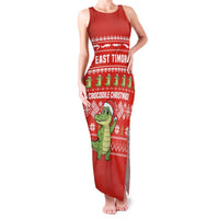East Timor Christmas Family Matching Tank Maxi Dress and Hawaiian Shirt with Santa Crocodile Gingerbread Palm Trees and Red Holiday - Wonder Print Shop
