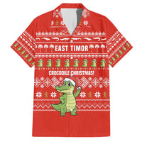 East Timor Christmas Hawaiian Shirt with Santa Crocodile Gingerbread Palm Trees and Red Holiday - Wonder Print Shop