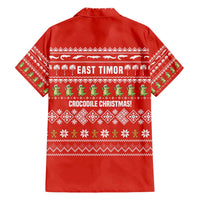 East Timor Christmas Hawaiian Shirt with Santa Crocodile Gingerbread Palm Trees and Red Holiday - Wonder Print Shop