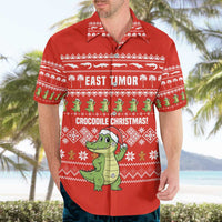 East Timor Christmas Hawaiian Shirt with Santa Crocodile Gingerbread Palm Trees and Red Holiday - Wonder Print Shop