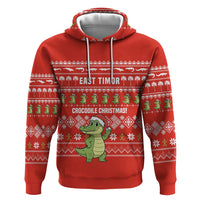 East Timor Christmas Hoodie with Santa Crocodile Gingerbread Palm Trees and Red Holiday - Wonder Print Shop