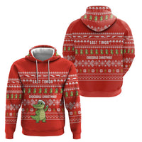 East Timor Christmas Hoodie with Santa Crocodile Gingerbread Palm Trees and Red Holiday - Wonder Print Shop