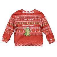 East Timor Christmas Kid Ugly Christmas Sweater with Santa Crocodile Gingerbread Palm Trees and Red Holiday - Wonder Print Shop