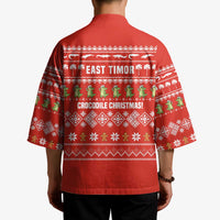 East Timor Christmas Kimono with Santa Crocodile Gingerbread Palm Trees and Red Holiday - Wonder Print Shop
