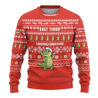 East Timor Christmas Ugly Christmas Sweater with Santa Crocodile Gingerbread Palm Trees and Red Holiday - Wonder Print Shop