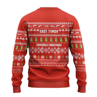 East Timor Christmas Ugly Christmas Sweater with Santa Crocodile Gingerbread Palm Trees and Red Holiday - Wonder Print Shop