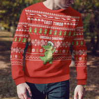 East Timor Christmas Ugly Christmas Sweater with Santa Crocodile Gingerbread Palm Trees and Red Holiday - Wonder Print Shop