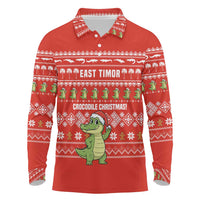East Timor Christmas Long Sleeve Polo Shirt with Santa Crocodile Gingerbread Palm Trees and Red Holiday - Wonder Print Shop