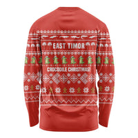 East Timor Christmas Long Sleeve Shirt with Santa Crocodile Gingerbread Palm Trees and Red Holiday - Wonder Print Shop