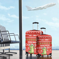 East Timor Christmas Luggage Cover with Santa Crocodile Gingerbread Palm Trees and Red Holiday - Wonder Print Shop