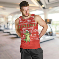East Timor Christmas Men Tank Top with Santa Crocodile Gingerbread Palm Trees and Red Holiday - Wonder Print Shop