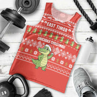 East Timor Christmas Men Tank Top with Santa Crocodile Gingerbread Palm Trees and Red Holiday - Wonder Print Shop