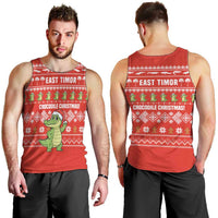East Timor Christmas Men Tank Top with Santa Crocodile Gingerbread Palm Trees and Red Holiday - Wonder Print Shop