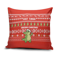 East Timor Christmas Pillow Cover with Santa Crocodile Gingerbread Palm Trees and Red Holiday - Wonder Print Shop