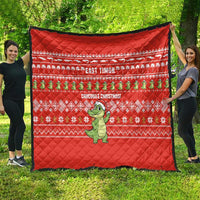 East Timor Christmas Quilt with Santa Crocodile Gingerbread Palm Trees and Red Holiday - Wonder Print Shop