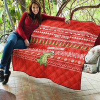 East Timor Christmas Quilt with Santa Crocodile Gingerbread Palm Trees and Red Holiday - Wonder Print Shop
