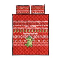 East Timor Christmas Quilt Bed Set with Santa Crocodile Gingerbread Palm Trees and Red Holiday - Wonder Print Shop